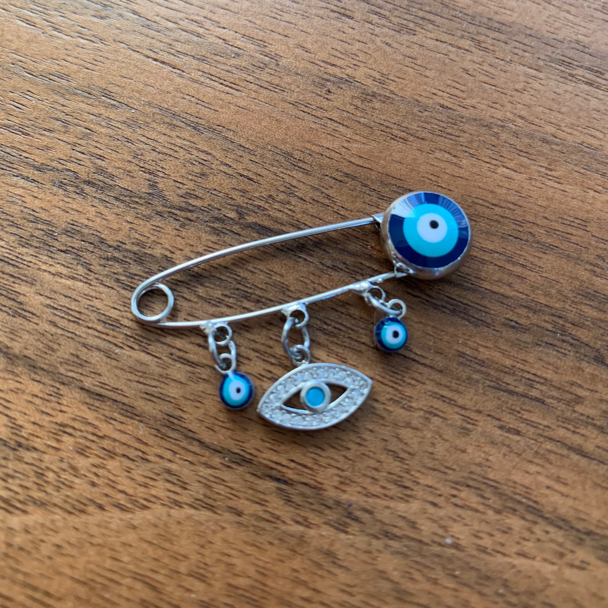 Silver Evil Eye Safety Pin Brooch Gold Plated