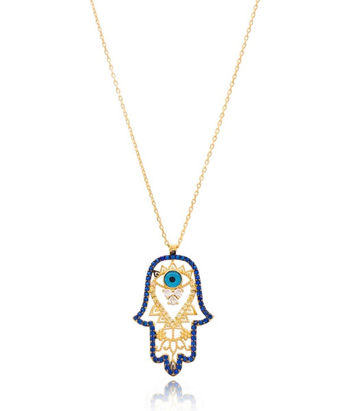 Intricate Lucky Hand and Evil Eye Necklace