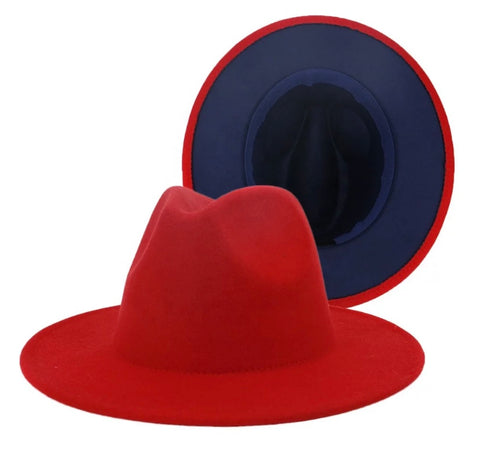 Red / Navy Two-Tone Fedora Hat