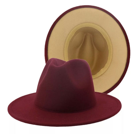 Burgundy / Camel Two-Tone Fedora Hat