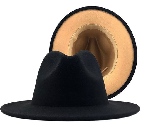 Black / Camel Two-Tone Fedora Hat