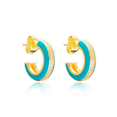 Turquoise Enamel Hoop Earrings