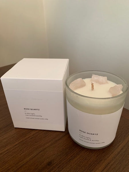 Rose and Oud scented, Rose Quartz Infused Candle (240g)