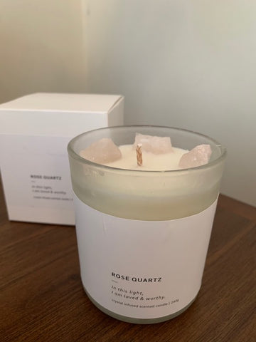 Rose and Oud scented, Rose Quartz Infused Candle (240g)