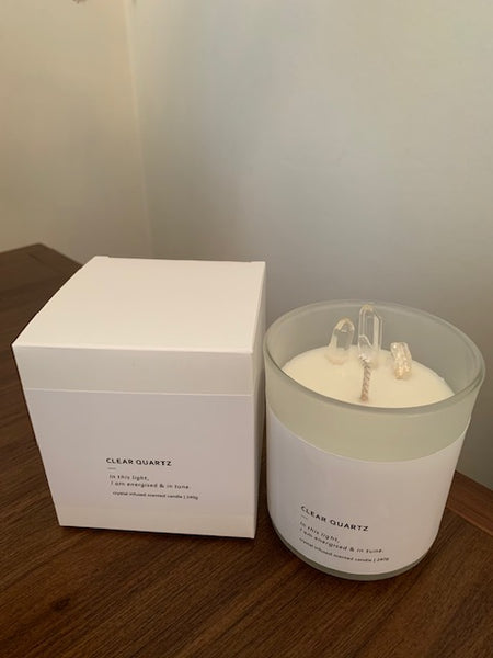 Lychee scented, Clear Quartz Crystal Infused Candle. (240g)