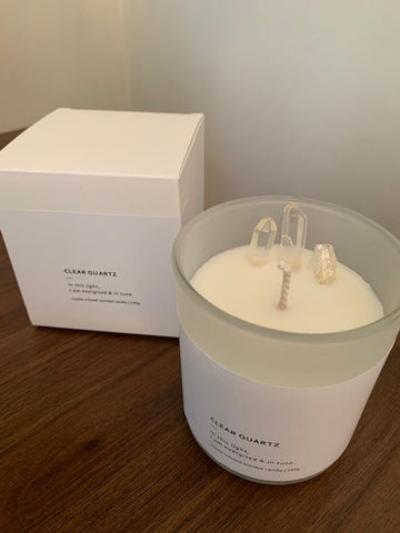 Lychee scented, Clear Quartz Crystal Infused Candle. (240g)