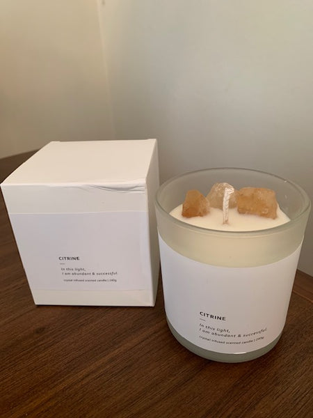 Amber Ocean scented, Citrine Crystal Infused Candle. (240g)