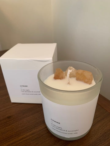 Amber Ocean scented, Citrine Crystal Infused Candle. (240g)