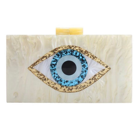 Acrylic Evil Eye Clutch Bag with Attachable Chain