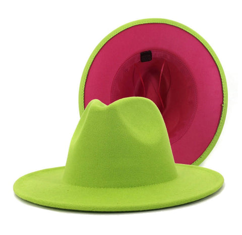 Lime Green and Fuchsia Fedora Hat