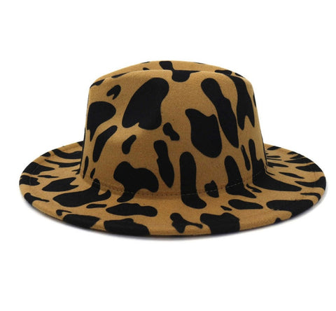 Beige Cow Print Fedora Hat