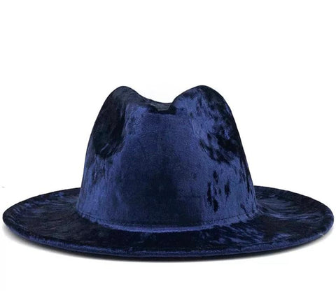 Blue Crushed Velvet Fedora Hat